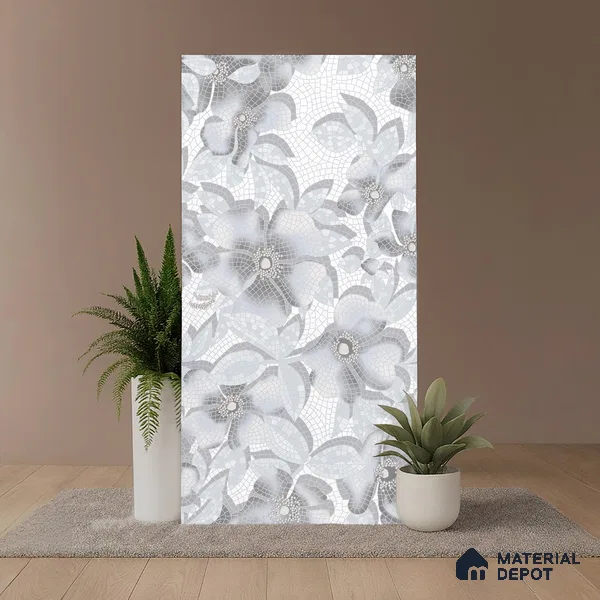 Faux Mosaic Floral Wall Tile TL 06218 Fragrant Aqua Luminance 4 ft x 2 ft Vitrified Matte Finish - 9 mm | Suitable for Bathroom, Accent/Feature Wall, Foyer