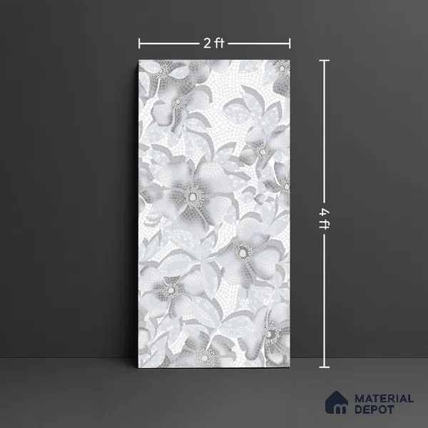 Faux Mosaic Floral Wall Tile TL 06218 Fragrant Aqua Luminance 4 ft x 2 ft Vitrified Matte Finish - 9 mm | Suitable for Bathroom, Accent/Feature Wall, Foyer