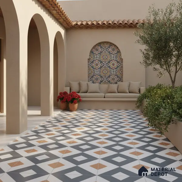 Budget Friendly Moroccan Look Value for Money Parking Spectra Floor Tile 16 x 16 inch | TL 06246 | Vitrified Matte Finish Tile - 12 mm | Suitable For Parking, Outdoor, Balcony & Terrace | Pattern Alignment May Vary | 2-3 mm Spacer is Mandatory