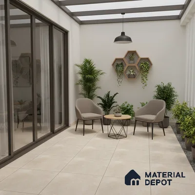 Budget Friendly Cement Look Value for Money Parking Latte Dune Floor Tile 16 x 16 inch | TL 06247 B | Vitrified Matte Finish Tile - 12 mm | Suitable For Parking, Bathroom, Balcony & Terrace | Pattern Alignment May Vary | 2-3 mm Spacer is Mandatory