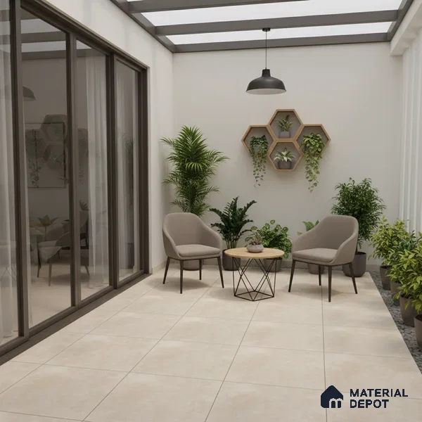 Budget Friendly Cement Look Value for Money Parking Latte Dune Floor Tile 16 x 16 inch | TL 06247 B | Vitrified Matte Finish Tile - 12 mm | Suitable For Parking, Bathroom, Balcony & Terrace | Pattern Alignment May Vary | 2-3 mm Spacer is Mandatory