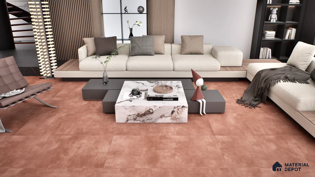 Cement Look Wall & Floor Punch Finish Cosmic Crimson Vitrified Tile | TL 06266 D 4 ft x 2 ft - 9 mm | Suitable For Bathroom, Balcony & Utility Area