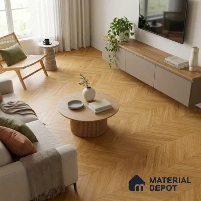 Wood Floor & Wall Tile TL 06267 B Herringbone Golden Oak 4 ft x 2 ft Vitrified Matte Finish - 9 mm (Random Design 4) | Suitable for Living Room, Bedroom, Bathroom & Kitchen