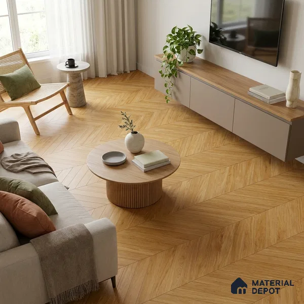 Wood Floor & Wall Tile TL 06267 B Herringbone Golden Oak 4 ft x 2 ft Vitrified Matte Finish - 9 mm (Random Design 4) | Suitable for Living Room, Bedroom, Bathroom & Kitchen