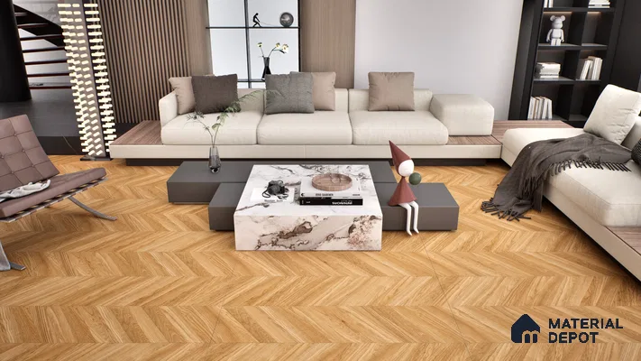 Wood Floor & Wall Tile TL 06267 C Herringbone Rustic Oak 4 ft x 2 ft Vitrified Matte Finish - 9 mm (Random Design 4) | Suitable for Living Room, Bedroom, Bathroom & Kitchen