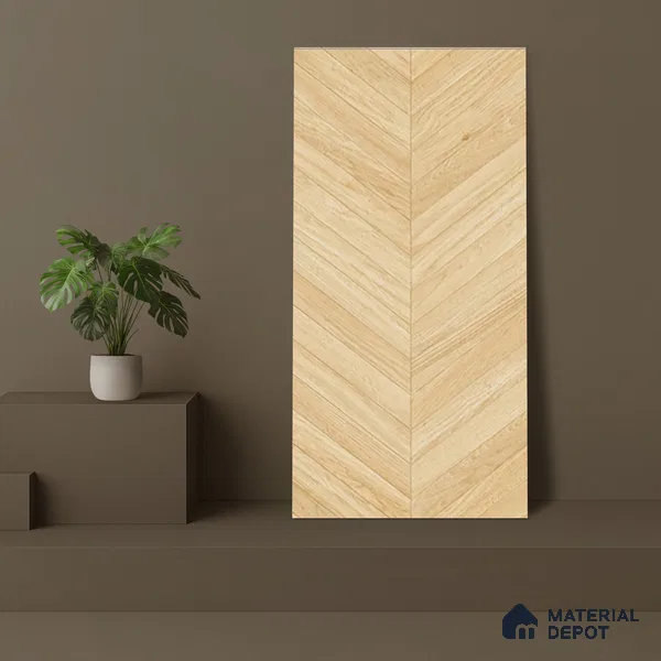 Wood Floor & Wall Tile TL 06267 D Herringbone Pinewood Charm 4 ft x 2 ft Vitrified Matte Finish - 9 mm (Random Design 4) | Suitable for Living Room, Bedroom, Bathroom & Kitchen