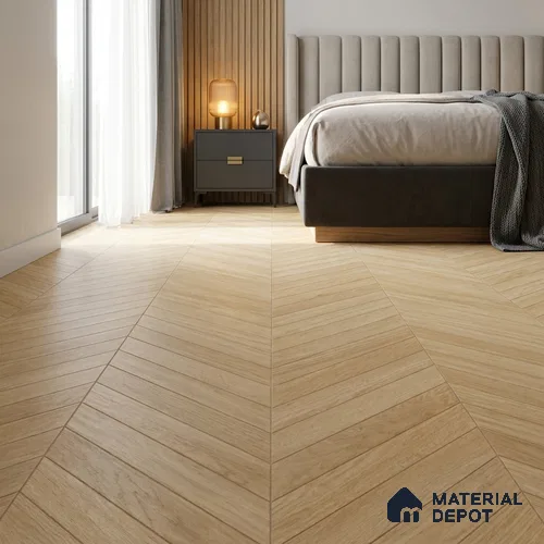 Wood Floor & Wall Tile TL 06267 D Herringbone Pinewood Charm 4 ft x 2 ft Vitrified Matte Finish - 9 mm (Random Design 4) | Suitable for Living Room, Bedroom, Bathroom & Kitchen