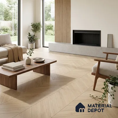 Wood Floor & Wall Tile TL 06267 D Herringbone Pinewood Charm 4 ft x 2 ft Vitrified Matte Finish - 9 mm (Random Design 4) | Suitable for Living Room, Bedroom, Bathroom & Kitchen