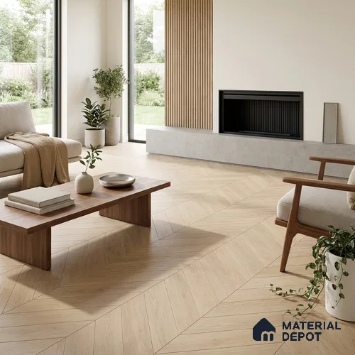 Wood Floor & Wall Tile TL 06267 D Herringbone Pinewood Charm 4 ft x 2 ft Vitrified Matte Finish - 9 mm (Random Design 4) | Suitable for Living Room, Bedroom, Bathroom & Kitchen