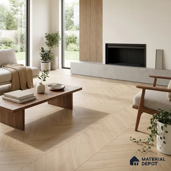 Wood Floor & Wall Tile TL 06267 D Herringbone Pinewood Charm 4 ft x 2 ft Vitrified Matte Finish - 9 mm (Random Design 4) | Suitable for Living Room, Bedroom, Bathroom & Kitchen