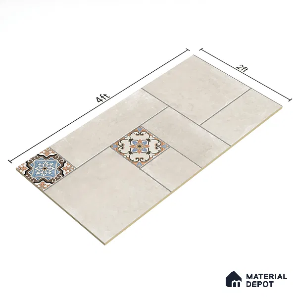 Punch Floor & Wall Tile TL 06270 B Slateon Zamora Ivory 4 ft x 2 ft Vitrified Punch Finish - 9 mm | Suitable for Living Room, Bedroom, Kitchen