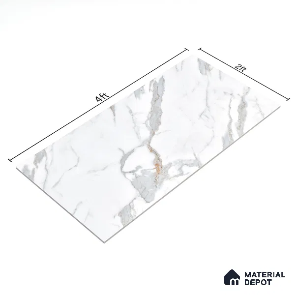 Marble Endless Calacatta Wall & Floor Tile TL 06272 Off-White 4 ft x 2 ft Matte Finish Vitrified Tile - 9 mm | 4 Random Designs | Suitable For Living Room, Bedroom, Kitchen