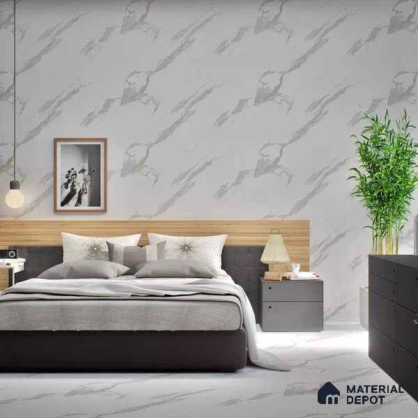 Marble Endless Calacatta Wall & Floor Tile TL 06272 Off-White 4 ft x 2 ft Matte Finish Vitrified Tile - 9 mm | 4 Random Designs | Suitable For Living Room, Bedroom, Kitchen