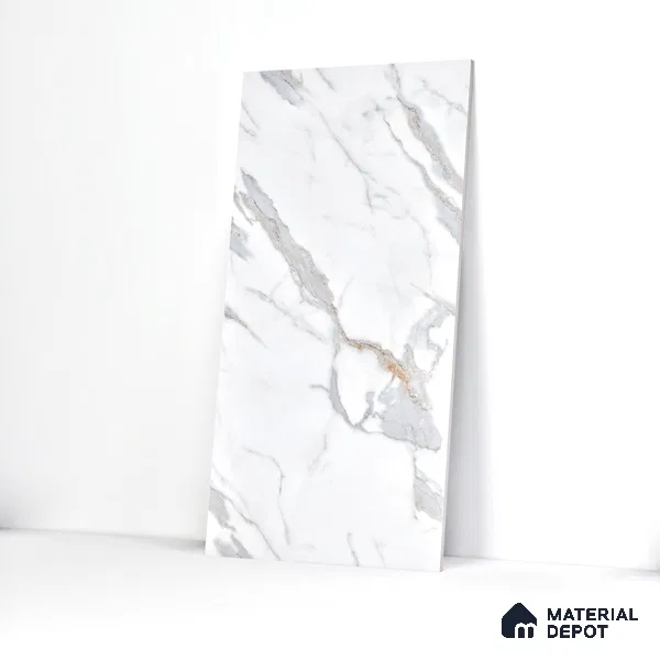 Marble Endless Calacatta Wall & Floor Tile TL 06272 Off-White 4 ft x 2 ft Matte Finish Vitrified Tile - 9 mm | 4 Random Designs | Suitable For Living Room, Bedroom, Kitchen