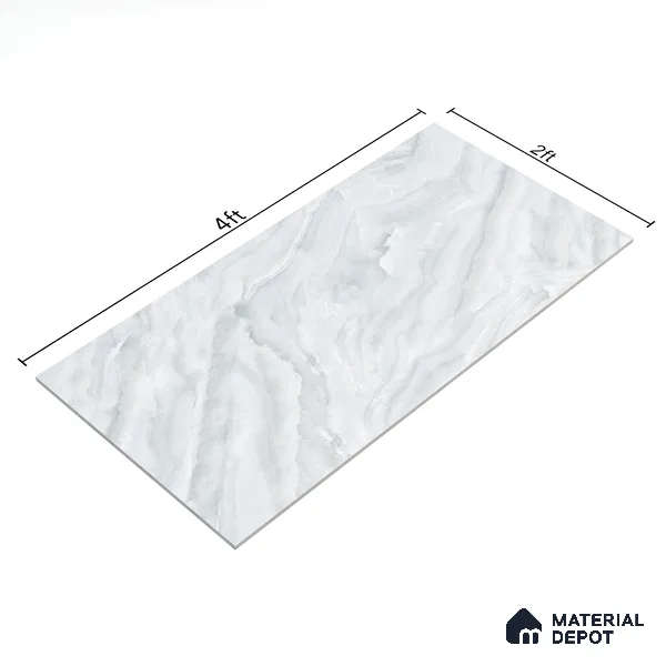 Marble Endless Onyx Wall & Floor Tile TL 06273 Cool White 4 ft x 2 ft Matte Finish Vitrified Tile - 9 mm | 4 Random Designs | Suitable For Living Room, Bedroom, Kitchen