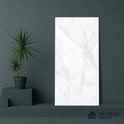 Marble Endless Onyx Wall & Floor Tile TL 06279 Milky White 4 ft x 2 ft Glossy Finish Vitrified Tile - 9 mm | 4 Random Designs | Suitable For Living Room, Bedroom, Dining