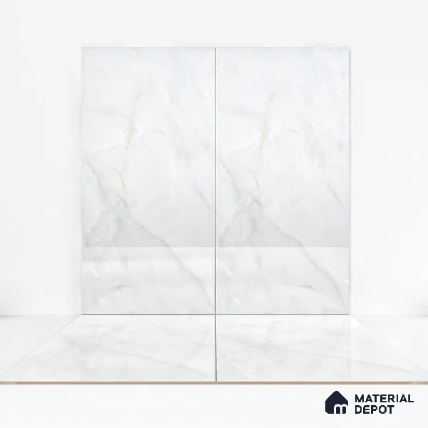 Marble Endless Onyx Wall & Floor Tile TL 06279 Milky White 4 ft x 2 ft Glossy Finish Vitrified Tile - 9 mm | 4 Random Designs | Suitable For Living Room, Bedroom, Dining