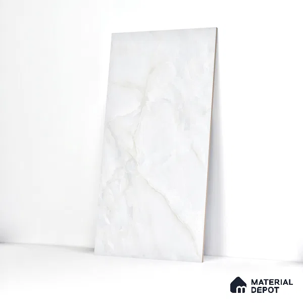 Marble Endless Onyx Wall & Floor Tile TL 06279 Milky White 4 ft x 2 ft Glossy Finish Vitrified Tile - 9 mm | 4 Random Designs | Suitable For Living Room, Bedroom, Dining