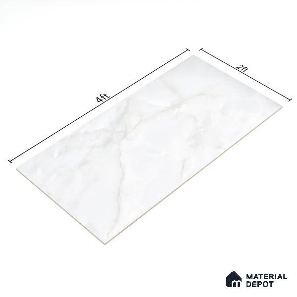 Marble Endless Onyx Wall & Floor Tile TL 06279 Milky White 4 ft x 2 ft Glossy Finish Vitrified Tile - 9 mm | 4 Random Designs | Suitable For Living Room, Bedroom, Dining
