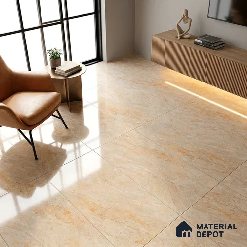 Budget Friendly Marble Breccia Oniciata Wall & Floor Value For Money Tile TL 06290 Latte Beige 4 ft x 2 ft Glossy Finish Vitrified Tile - 9 mm | Suitable For Living Room, Bedroom, Dining