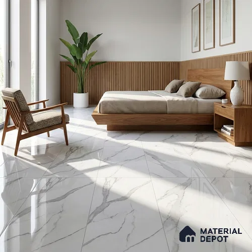 Budget Friendly Marble Wall & Floor Tile Value for Money TL 06291 Arctic White 4 ft x 2 ft - Vitrified Glossy Finish -9 mm | Suitable for Living Room, Bedroom & Bathroom