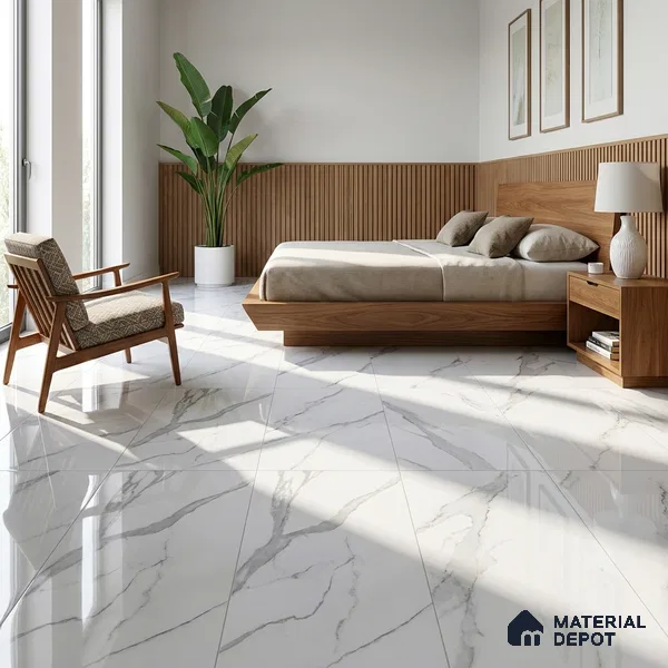 Budget Friendly Marble Wall & Floor Tile Value for Money TL 06291 Arctic White 4 ft x 2 ft - Vitrified Glossy Finish -9 mm | Suitable for Living Room, Bedroom & Bathroom