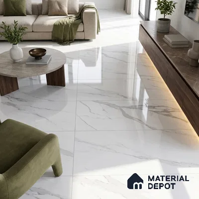 Budget Friendly Marble Statuario Wall & Floor Value For Money Tile TL 06291 Cool White 4 ft x 2 ft Glossy Finish Vitrified Tile - 9 mm | Suitable For Living Room, Bedroom, Dining