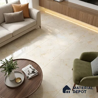 Budget Friendly Marble Crema Marfil Wall & Floor Value For Money Tile TL 06292 Sand Beige 4 ft x 2 ft Glossy Finish Vitrified Tile - 9 mm | Suitable For Living Room, Bedroom, Dining