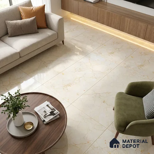 Budget Friendly Marble Crema Marfil Wall & Floor Value For Money Tile TL 06292 Sand Beige 4 ft x 2 ft Glossy Finish Vitrified Tile - 9 mm | Suitable For Living Room, Bedroom, Dining