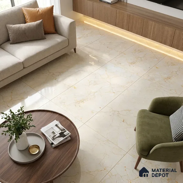 Budget Friendly Marble Crema Marfil Wall & Floor Value For Money Tile TL 06292 Sand Beige 4 ft x 2 ft Glossy Finish Vitrified Tile - 9 mm | Suitable For Living Room, Bedroom, Dining