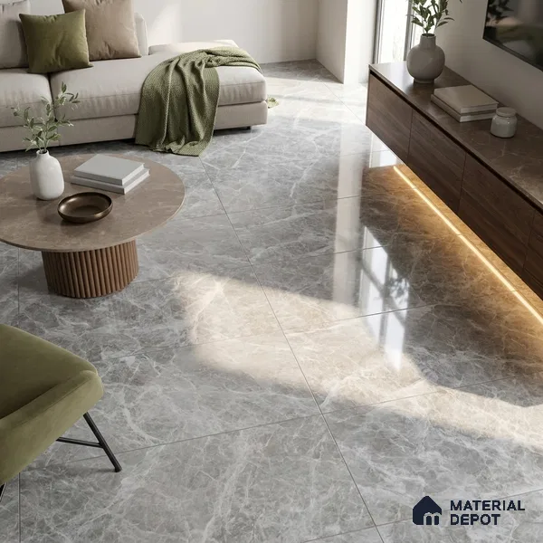 Budget Friendly Marble Tundra Grey Wall & Floor Value For Money Tile TL 06294 Stone Grey 4 ft x 2 ft Glossy Finish Vitrified Tile - 9 mm | Suitable For Living Room, Bedroom, Dining