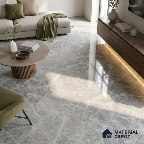 Budget Friendly Marble Tundra Grey Wall & Floor Value For Money Tile TL 06294 Stone Grey 4 ft x 2 ft Glossy Finish Vitrified Tile - 9 mm | Suitable For Living Room, Bedroom, Dining