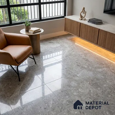 Budget Friendly Marble Tundra Grey Wall & Floor Value For Money Tile TL 06295 Stone Grey 4 ft x 2 ft Glossy Finish Vitrified Tile - 9 mm | Suitable For Living Room, Bedroom, Dining
