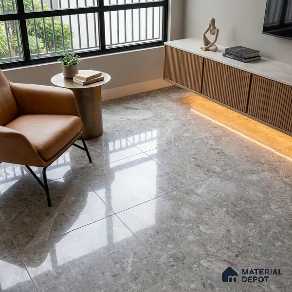 Budget Friendly Marble Tundra Grey Wall & Floor Value For Money Tile TL 06295 Stone Grey 4 ft x 2 ft Glossy Finish Vitrified Tile - 9 mm | Suitable For Living Room, Bedroom, Dining