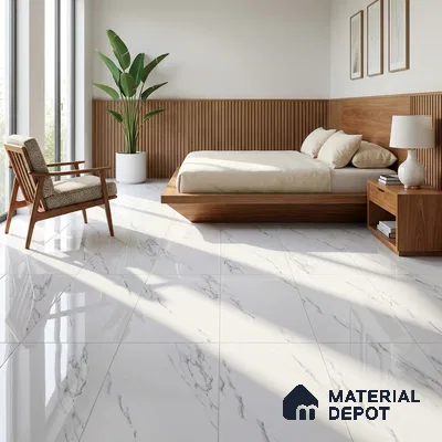Budget Friendly Marble Wall & Floor Tile Value for Money TL 06297 Mystic White 4 ft x 2 ft - Vitrified Glossy Finish -9 mm | Suitable for Living Room, Bedroom & Bathroom