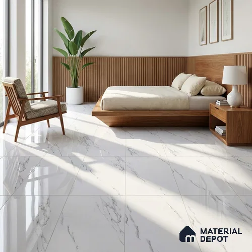Budget Friendly Marble Wall & Floor Tile Value for Money TL 06297 Mystic White 4 ft x 2 ft - Vitrified Glossy Finish -9 mm | Suitable for Living Room, Bedroom & Bathroom
