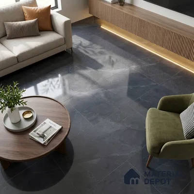 Budget Friendly Marble Bardiglio Wall & Floor Value For Money Tile TL 06298 Slate Grey 4 ft x 2 ft Glossy Finish Vitrified Tile - 9 mm | Suitable For Living Room, Bedroom, Dining