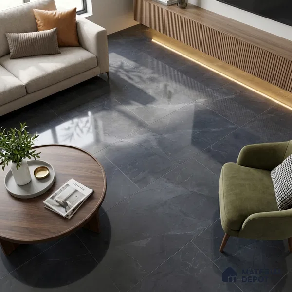 Budget Friendly Marble Bardiglio Wall & Floor Value For Money Tile TL 06298 Slate Grey 4 ft x 2 ft Glossy Finish Vitrified Tile - 9 mm | Suitable For Living Room, Bedroom, Dining
