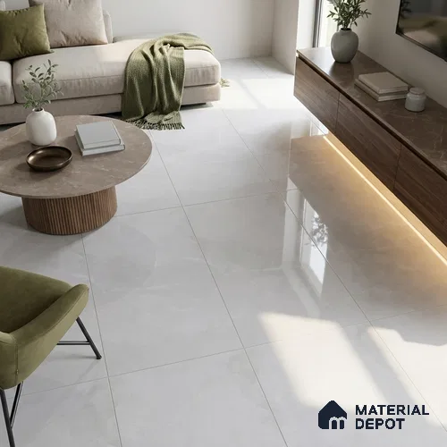 Budget Friendly Marble Carrara Wall & Floor Value For Money Tile TL 06299 Cool White 4 ft x 2 ft Glossy Finish Vitrified Tile - 9 mm | Suitable For Living Room, Bedroom, Dining