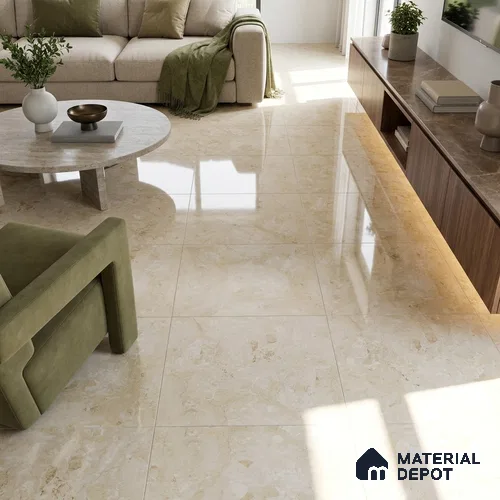 Budget Friendly Marble Crema Marfil Wall & Floor Value For Money Tile TL 06300 Sand Beige 4 ft x 2 ft Glossy Finish Vitrified Tile - 9 mm | Suitable For Living Room, Bedroom, Dining