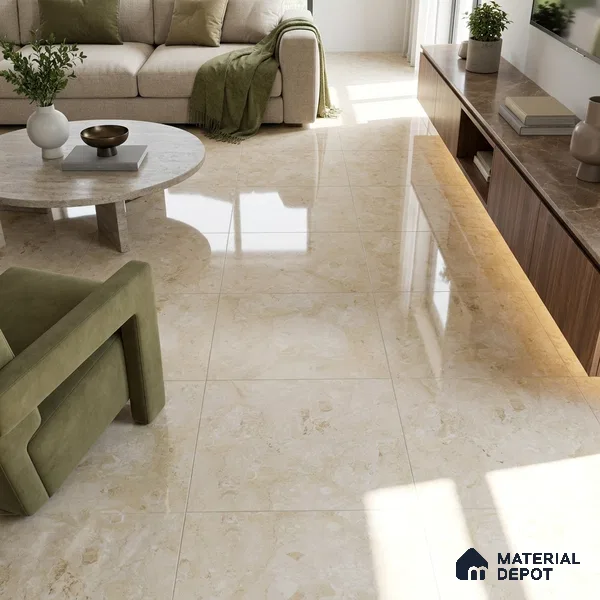 Budget Friendly Marble Crema Marfil Wall & Floor Value For Money Tile TL 06300 Sand Beige 4 ft x 2 ft Glossy Finish Vitrified Tile - 9 mm | Suitable For Living Room, Bedroom, Dining