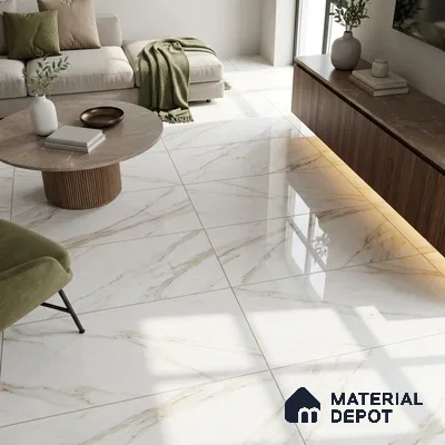 Budget Friendly Marble Calacatta Wall & Floor Value For Money Tile TL 06301 Cool White 4 ft x 2 ft Glossy Finish Vitrified Tile - 9 mm | Suitable For Living Room, Bedroom, Dining
