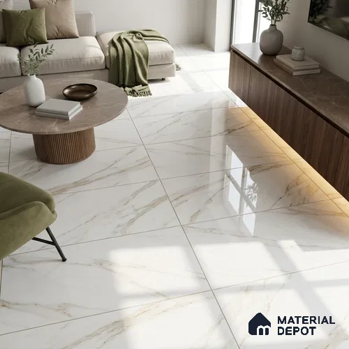 Budget Friendly Marble Calacatta Wall & Floor Value For Money Tile TL 06301 Cool White 4 ft x 2 ft Glossy Finish Vitrified Tile - 9 mm | Suitable For Living Room, Bedroom, Dining
