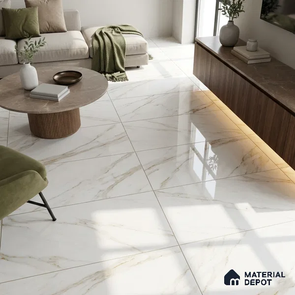 Budget Friendly Marble Calacatta Wall & Floor Value For Money Tile TL 06301 Cool White 4 ft x 2 ft Glossy Finish Vitrified Tile - 9 mm | Suitable For Living Room, Bedroom, Dining