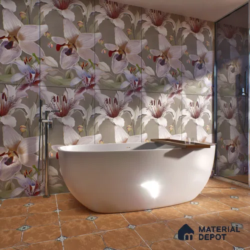 Floral Wall Tile TL 06306 B Florelle Lily Bloom 4 ft x 2 ft Vitrified Lustera Effect Feather Feel Matte Finish - 9 mm | Suitable for Bathroom, Accent/Feature Wall, Foyer