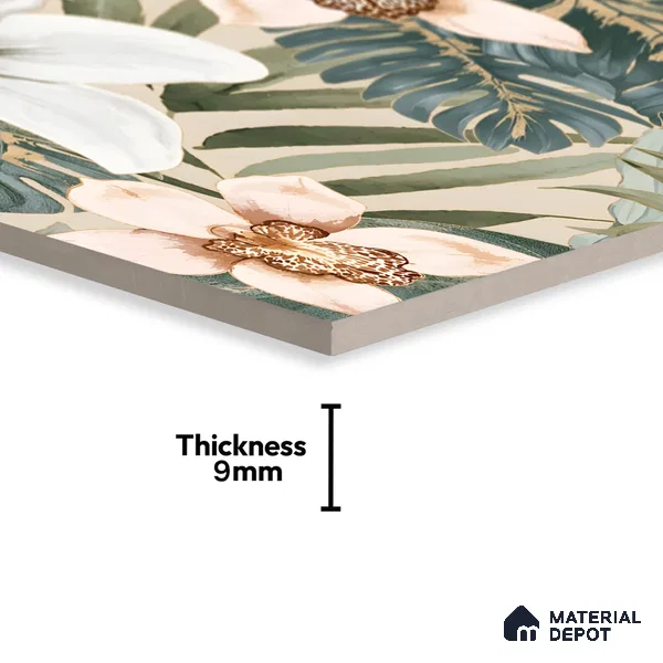 Tropical Wall Tile TL 06306 F Florelle Tropical Paradise 4 ft x 2 ft Vitrified Lustera Effect Feather Feel Matte Finish - 9 mm |  2 Random Design | Suitable for Bathroom, Accent/Feature Wall, Foyer