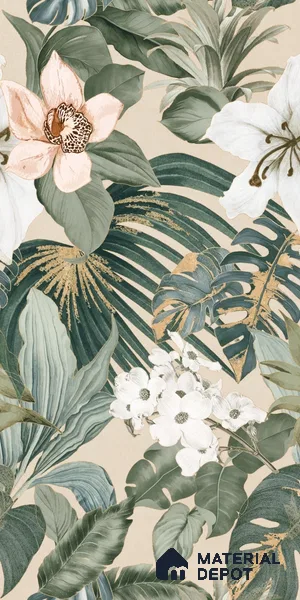 Tropical Wall Tile TL 06306 F Florelle Tropical Paradise 4 ft x 2 ft Vitrified Lustera Effect Feather Feel Matte Finish - 9 mm |  2 Random Design | Suitable for Bathroom, Accent/Feature Wall, Foyer