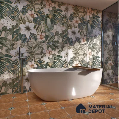Tropical Wall Tile TL 06306 F Florelle Tropical Paradise 4 ft x 2 ft Vitrified Lustera Effect Feather Feel Matte Finish - 9 mm |  2 Random Design | Suitable for Bathroom, Accent/Feature Wall, Foyer
