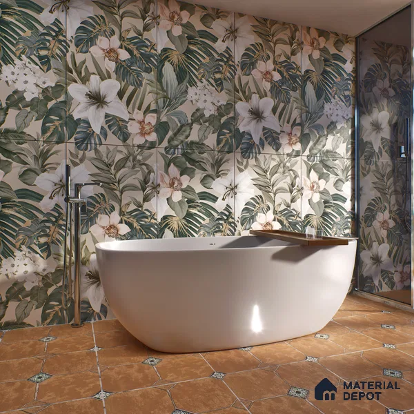 Tropical Wall Tile TL 06306 F Florelle Tropical Paradise 4 ft x 2 ft Vitrified Lustera Effect Feather Feel Matte Finish - 9 mm |  2 Random Design | Suitable for Bathroom, Accent/Feature Wall, Foyer