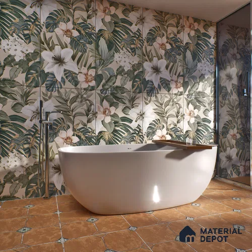 Tropical Wall Tile TL 06306 F Florelle Tropical Paradise 4 ft x 2 ft Vitrified Lustera Effect Feather Feel Matte Finish - 9 mm | 2 Random Design | Suitable for Bathroom, Accent/Feature Wall, Foyer
